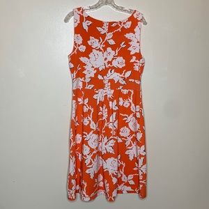 LANDS’ END Dress CORAL & White Surplice Neckline Sleeveless MIDI Pull-Over Med